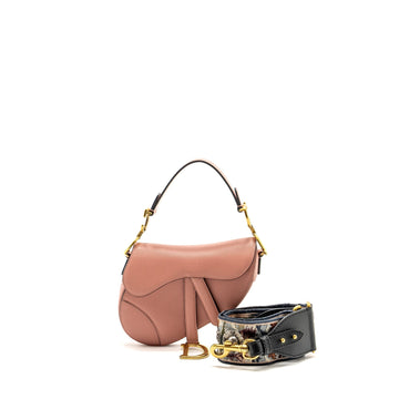 Top quality Dior Mini Saddle Bag Grained Calfskin Pink