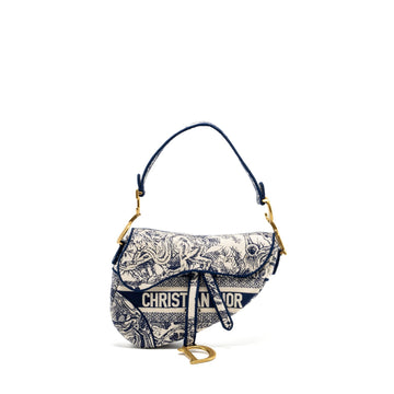 Top quality Dior Medium Saddle Bag Toile De Jouy Blue