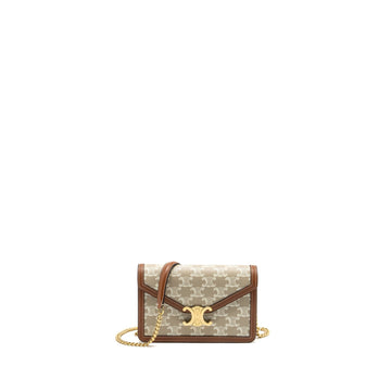 Celine MARGO wallet on chain Triomphe canvas / calfskin Grege GHW