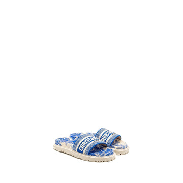 Top quality Dior size 37.5 Sandals Embroidered Cotton/ Rubber Blue