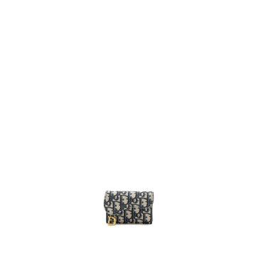Top quality Dior Saddle Flap Card Holder Oblique Canvas blue