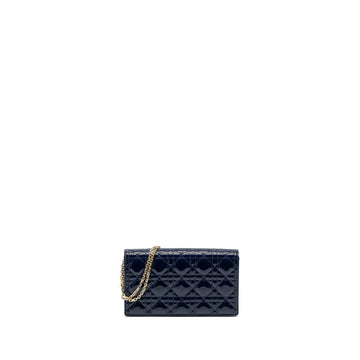 Top quality Dior Lady Top quality Dior Pouch with Chain patent dark blue