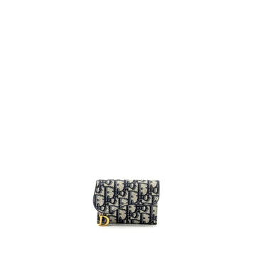 Top quality Dior Saddle Jasmine Gusset Card Holder Top quality Dior Oblique Jacquard Blue