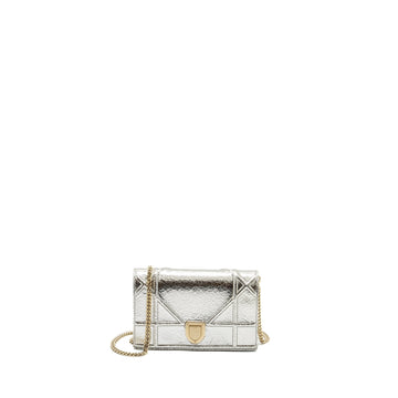 Top quality Dior Mini Top quality Diorama Bag Leather Metallic Silver