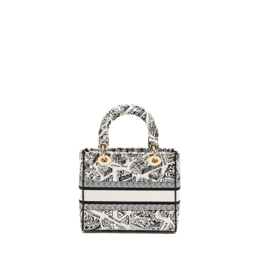 Top quality Dior Medium Lady D-lite Bag Plan De Paris Embroidery Canvas Black/White