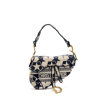 Top quality Dior saddle bag canvas limited print dark blue / white