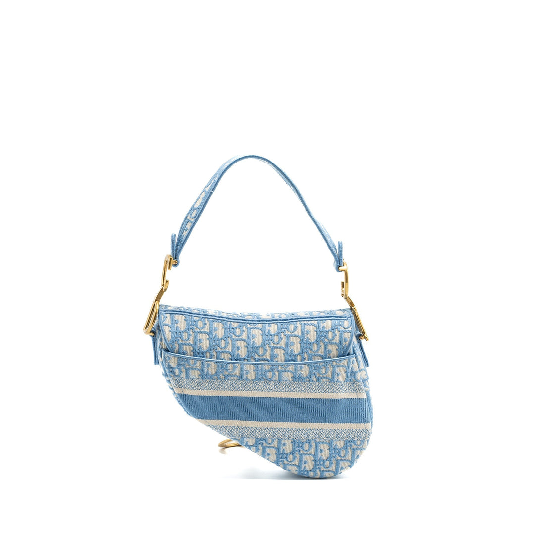 Top quality Dior medium Saddle Bag Oblique Embroidery Light Blue