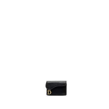 Top quality Dior Saddle Flap Card Holder Goatskin Black