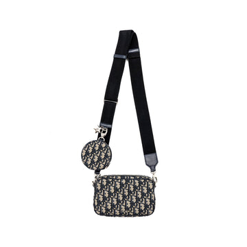 Top quality Dior 3 in 1 mini zipper pouch with strap blue jacquard