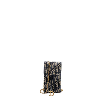 Top quality Dior SADDLE PHONE HOLDER WITH CHAIN OBLIQUE JACQUARD CANVAS BLUE
