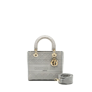 Top quality Dior Medium Lady D-Lite Bag Cannage Embroidery Grey