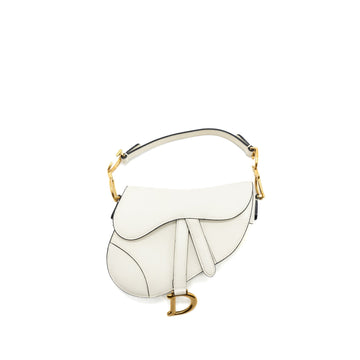 Top quality Dior Mini Saddle Bag Calfskin White