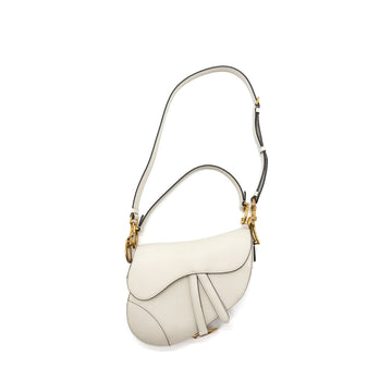 Top quality Dior medium saddle bag with strap grained calfskin white