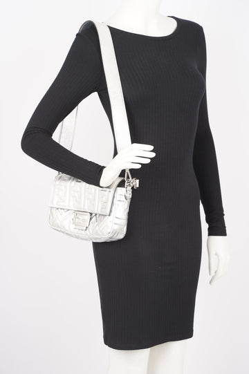 Fendi Womens Baguette Bag Silver Leather