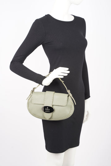 Fendi Womens Selleria Baguette Bag Green