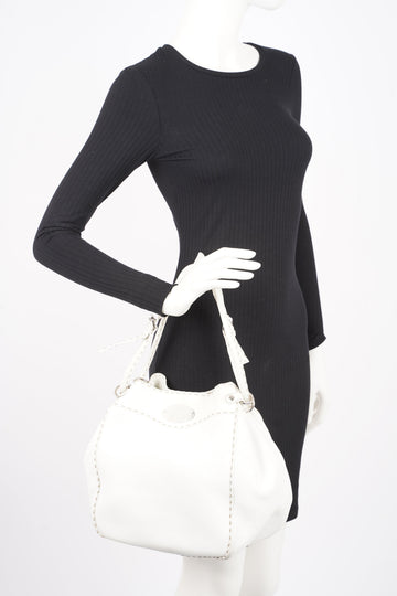 Fendi Womens Selleria Bucket Bag White