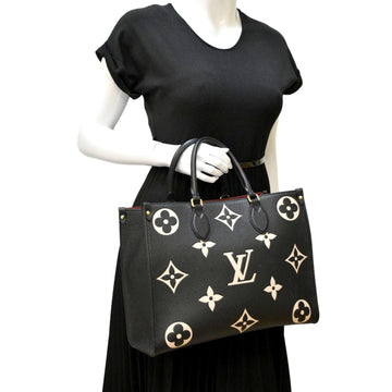 LOUIS VUITTON Onthego MM Giant Monogram Leather Tote Bag Black/Bicolor