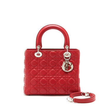 Top quality Dior Lady Top quality Dior Bag Medium Fuchsia Lambskin Red