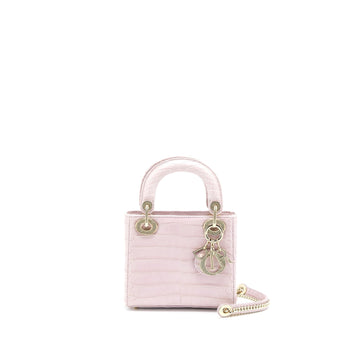 Top quality Dior Mini Lady Top quality Dior Alligator Mississippiensis Light Pink Crystal