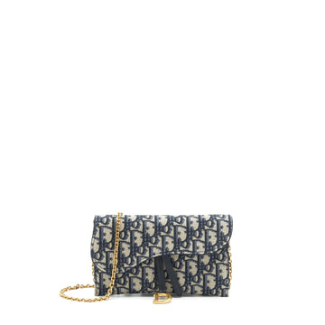Top quality Dior Saddle Wallet On Chain Blue Oblique Jacquard