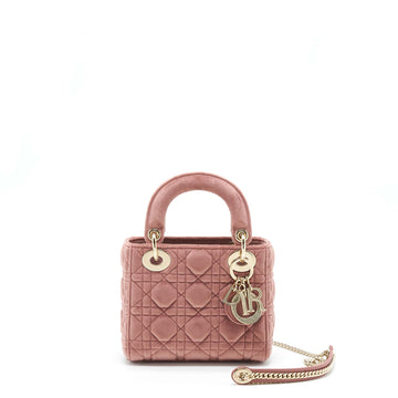 Top quality Dior Mini Lady Top quality Dior Velvet Pink With Crystal Light Gold Hardware