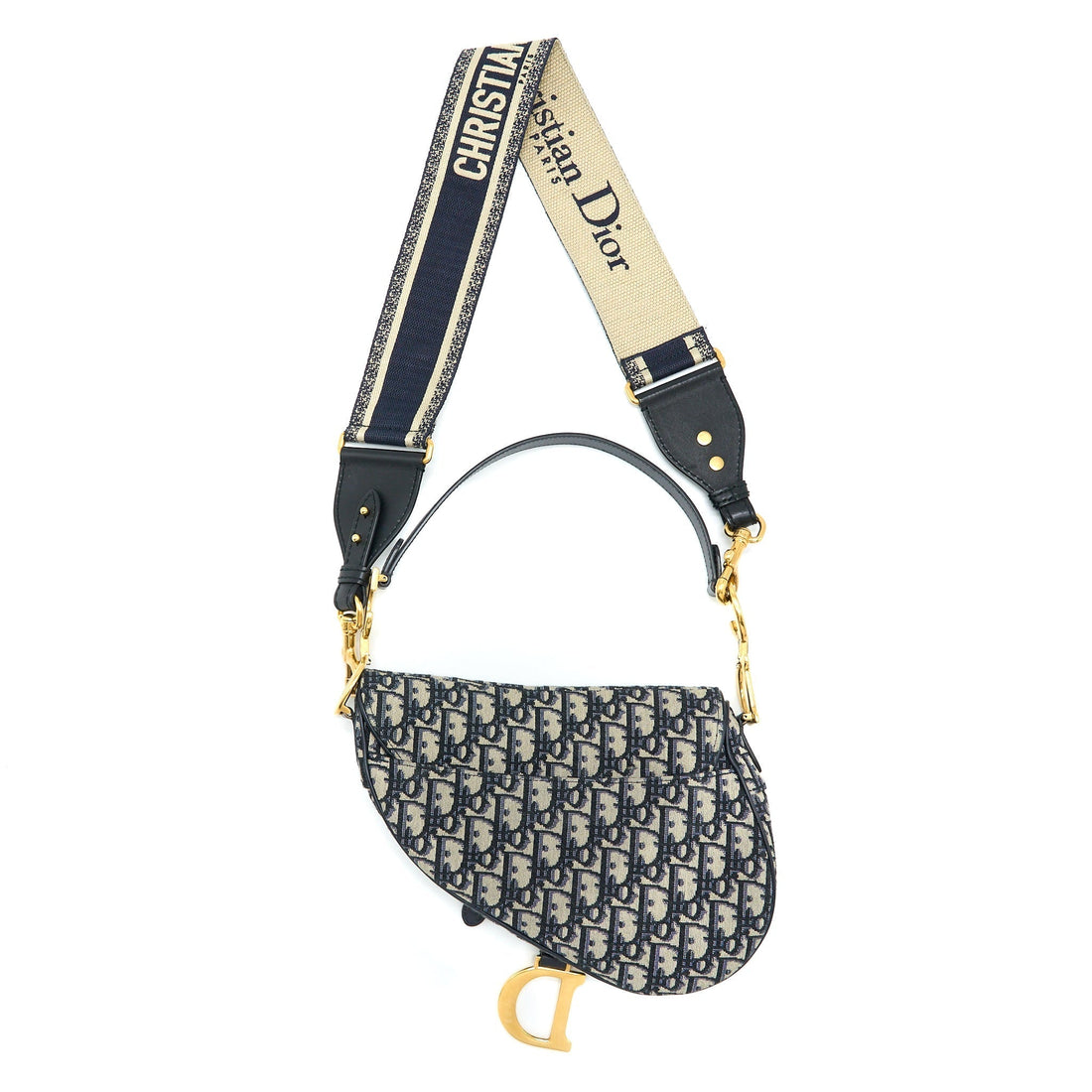 Top quality Dior Saddle Bag with Removable Shoulder Strap Oblique Embroidery Blue