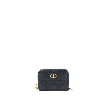 Top quality Dior Caro Detachable Card Holder Cannage Supple Calfskin Black