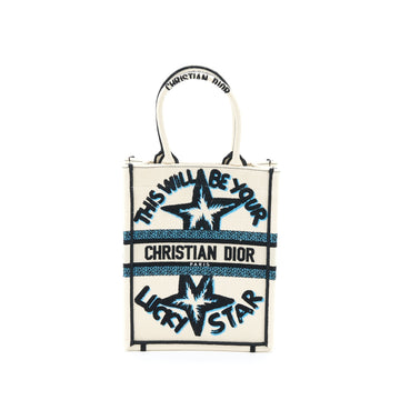Top quality Dior Vertical Book Tote Lucky Star Embroidery White/Multicolour