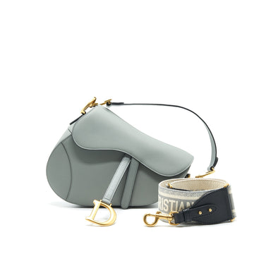 Top quality Dior Medium Saddle Bag Grained Calfskin Grey with Top quality Dior canvas Shoulder strap