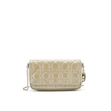 Top quality Dior Patent leather Wallet on Chain Light Grey