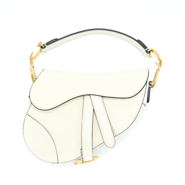 Top quality Dior Mini Saddle Bag Grained Calfskin White