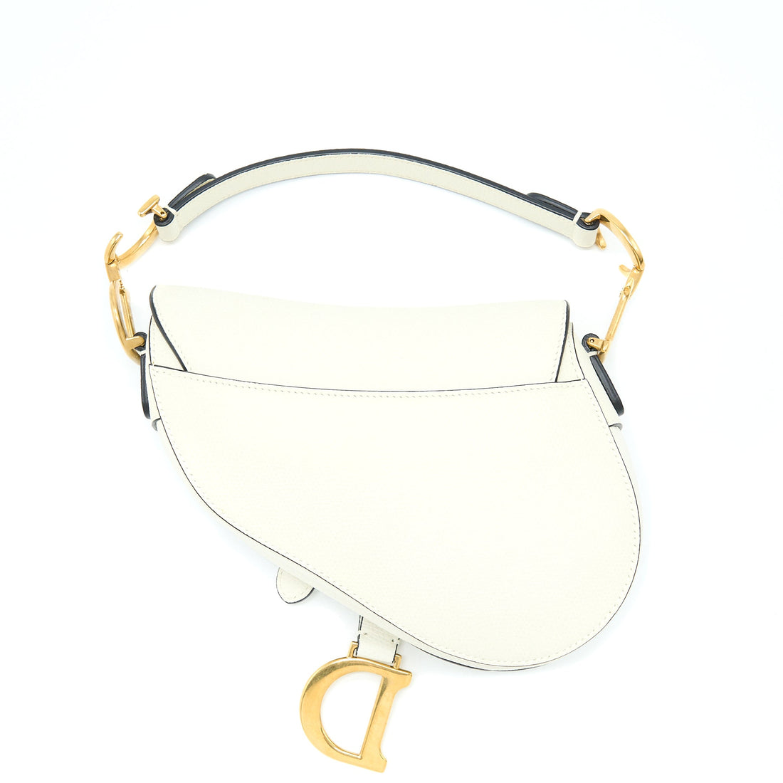 Top quality Dior Mini Saddle Bag Grained Calfskin White
