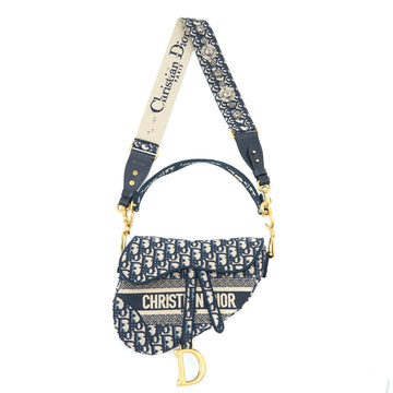 Top quality Dior Saddle Bag Blue Oblique Embroidery Brushed with Top quality Dior Strap