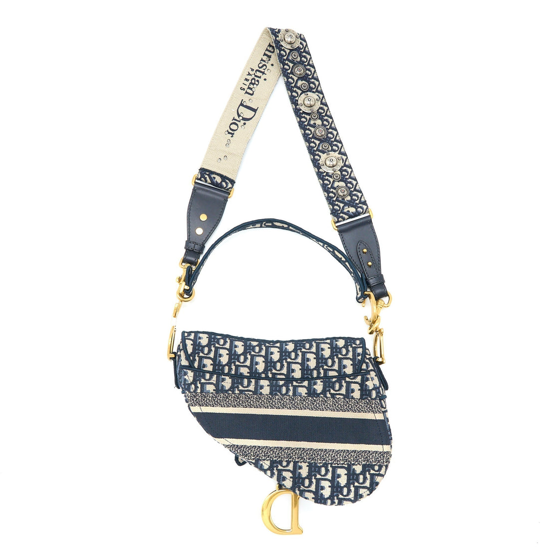 Top quality Dior Saddle Bag Blue Oblique Embroidery Brushed with Top quality Dior Strap