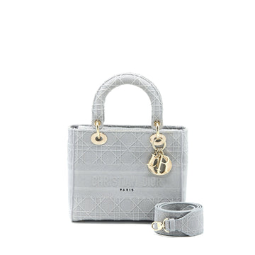 Top quality Dior Medium Lady D-lite Bag Cannage Embroidery Grey