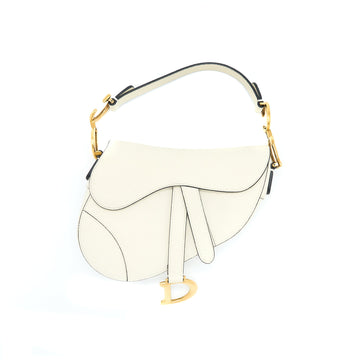 Top quality Dior Mini Saddle Bag Grained Calfskin White