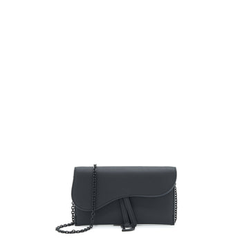 Top quality Dior Saddle Wallet with chain Calfskin So Black