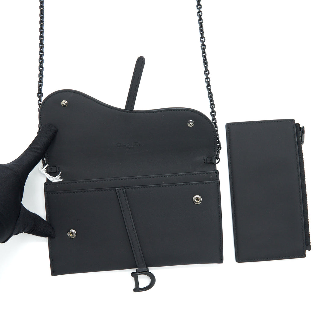 Top quality Dior Saddle Wallet with chain Calfskin So Black