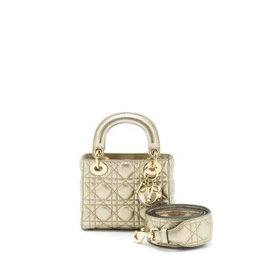 Top quality Dior Mini Lady Top quality Dior Supple Grained Calfskin Metallic Gold