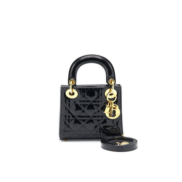 Top quality Dior MINI LADY Top quality Dior PATENT LEATHER BLACK WITH GOLD CHAIN