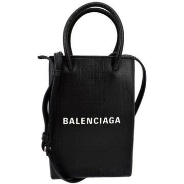 Balenciaga Leather Phone Holder Shopping Crossbody Bag Black