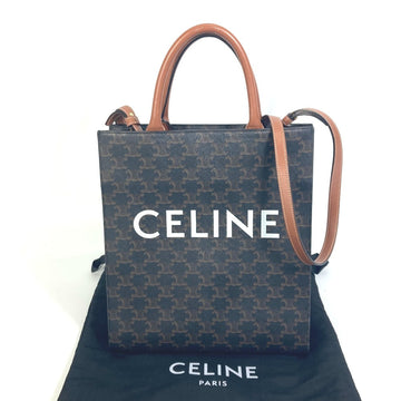 CELINE Tote Bag 191542 PVC / Leather Brown Triomphe Vertical Cover Small Tote Bag Women New 1:1