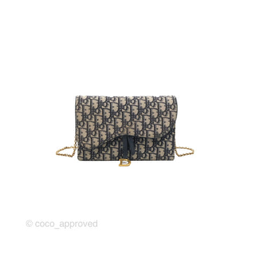 Christian Dior Saddle Chain Pouch Navy Oblique Jacquard