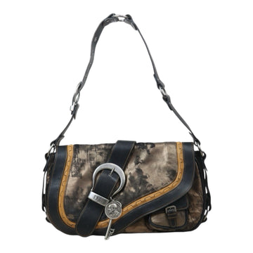 Good ( Rank AB) ? Dior Trotter Leather x Fur Saddle Bag Brown x Black?A24091005