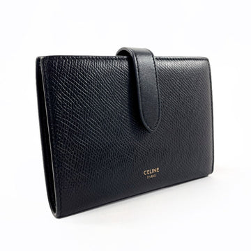 CELINE Bifold Wallet leather black Medium strap wallet Women New 1:1