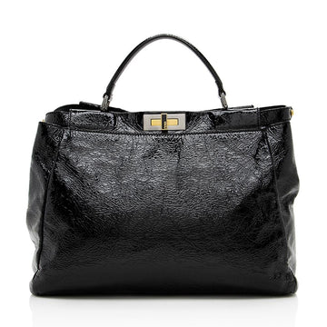 Fendi Crinkled Patent Leather Peekaboo Large Satchel