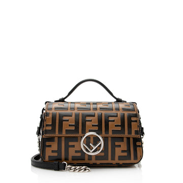 Fendi FF Embossed Calfskin Double Micro Baguette Bag
