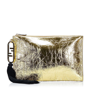 Fendi Metallic FF Tassel Clutch Bag
