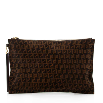 Fendi Zucchino Suede Large Flat Pouch