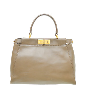Fendi Brown Iconic Peekaboo Regular Bag W/ Snakeskin Lining